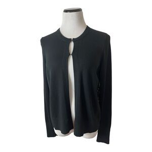 Ann Taylor Loft Classic Black Knit Cardigan Sweater Lace Back Long Sleeve Size S